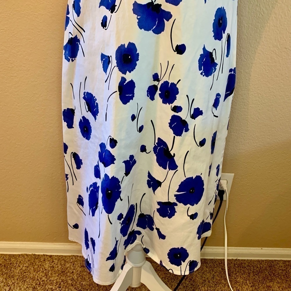 Spense Dress Missy Sz 12 White Blue Floral Cotton Sleeveless Faux Wrap Summer - Picture 4 of 16